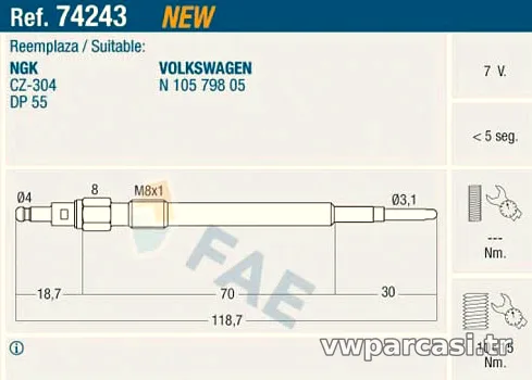 FAE 74243 Isıtma Bujisi - FAE - 74243