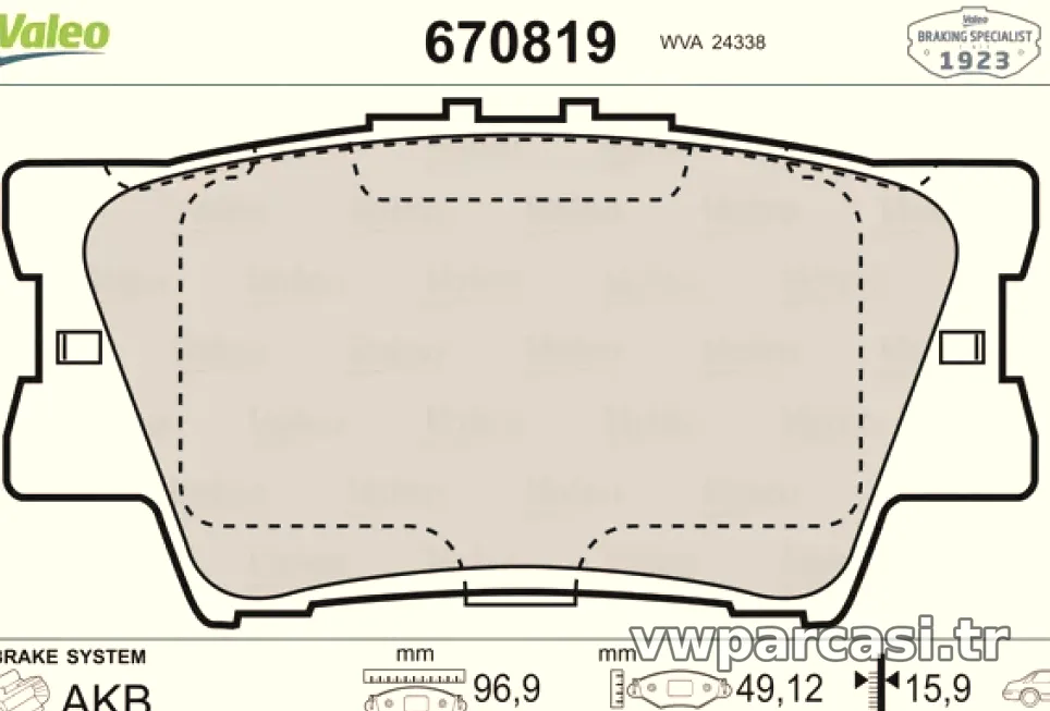ARKA FREN BALATASI TOYOTA RAV 4 III 06-11 CAMRY 06-11 - Valeo - VALEO 670819