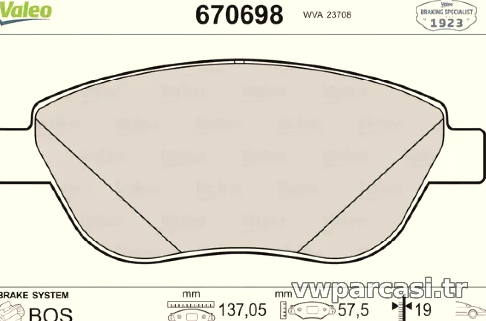 ON FREN BALATASI IDEA 03>1,3JTD 1,9JTD - Valeo - VALEO 670698
