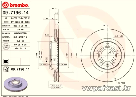 BREMBO 09719614 Fren Disk Ayna - BREMBO - 09719614