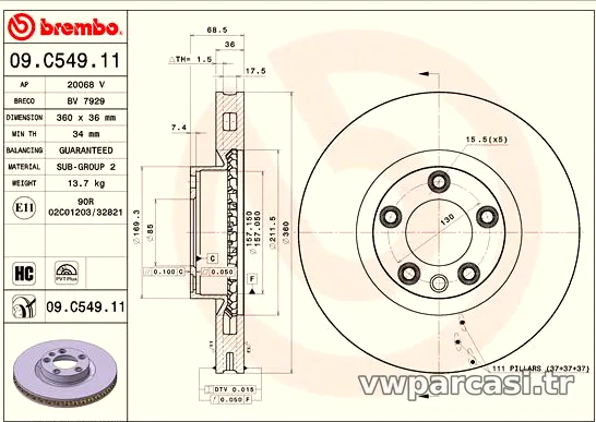 BREMBO 09C54911 Fren Disk Ayna - BREMBO - 09C54911